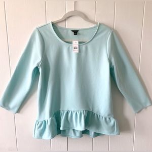 ANN TAYLOR Aqua Mint 3/4 Sleeve Peplum Top